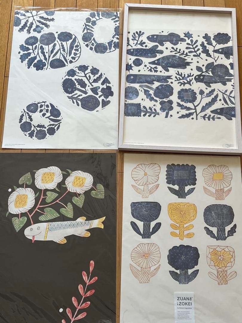 鹿児島睦　図案シリーズ　ZUAN&ZOKEI ポスター4種と額