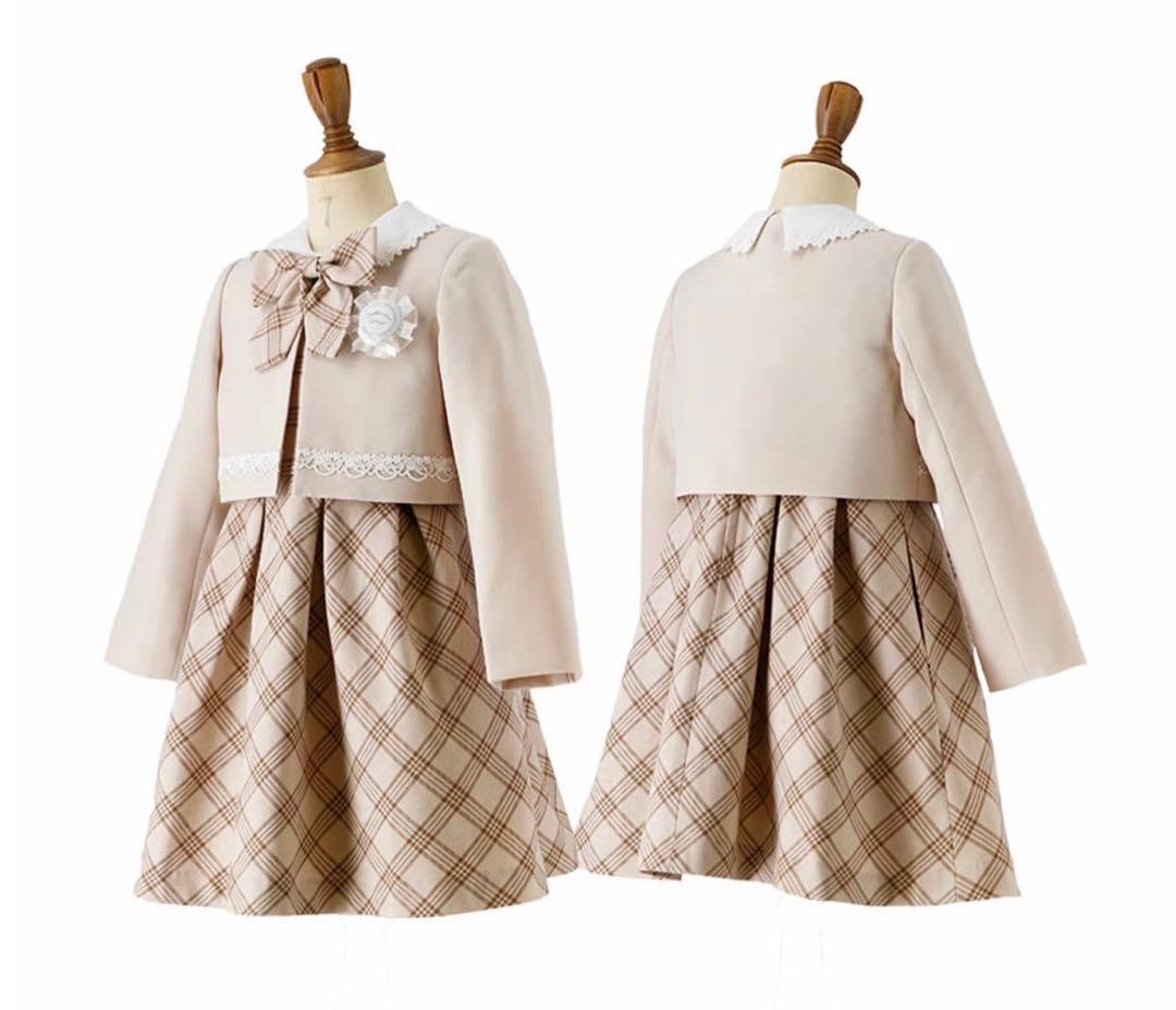 ベージュ×チェック 120 セレモニー 入学 卒園 発表会 フォーマル