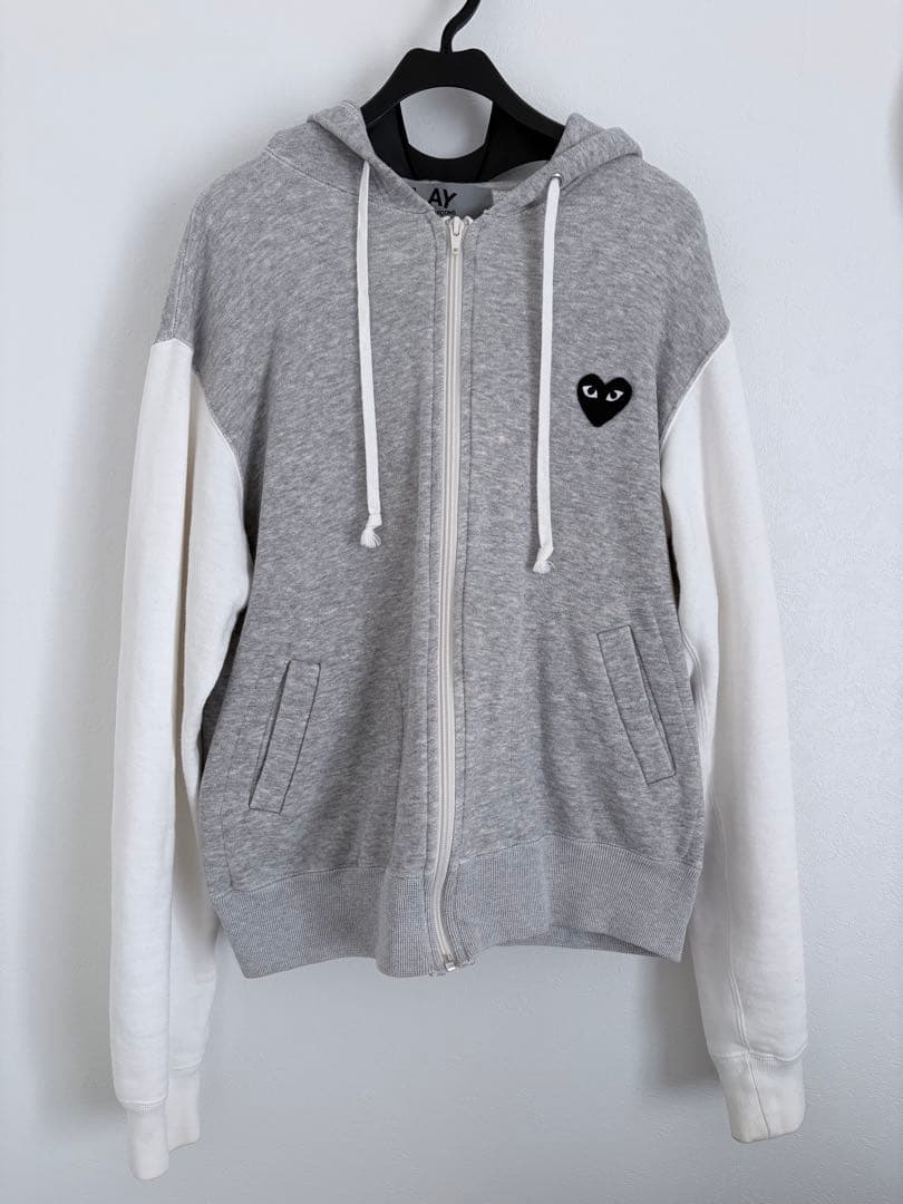 【青山限定】コムデギャルソン　ジップアップパーカー グレー ホワイトレディースM