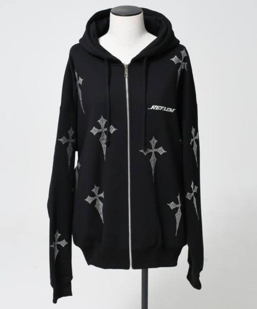 REFLEM レフレム 十字架 ラインストーン クロス パーカー 黒 シルバー