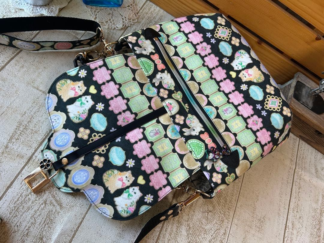 ゴン助様♡22ファブリック 丸底ハンドバッグ ショルダー2way