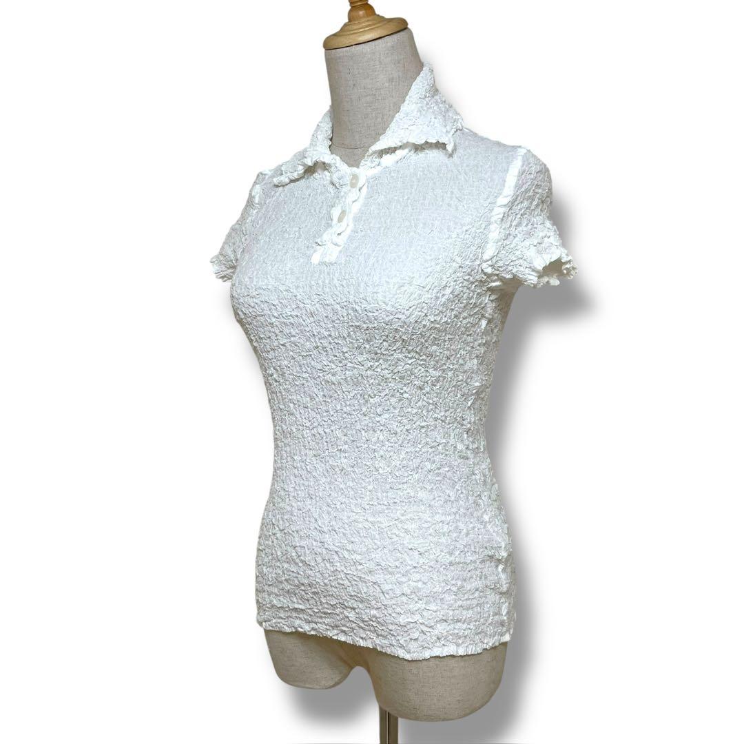 ISSEY MIYAKE me シャーリングカットソー 白　ワッフルプリーツ