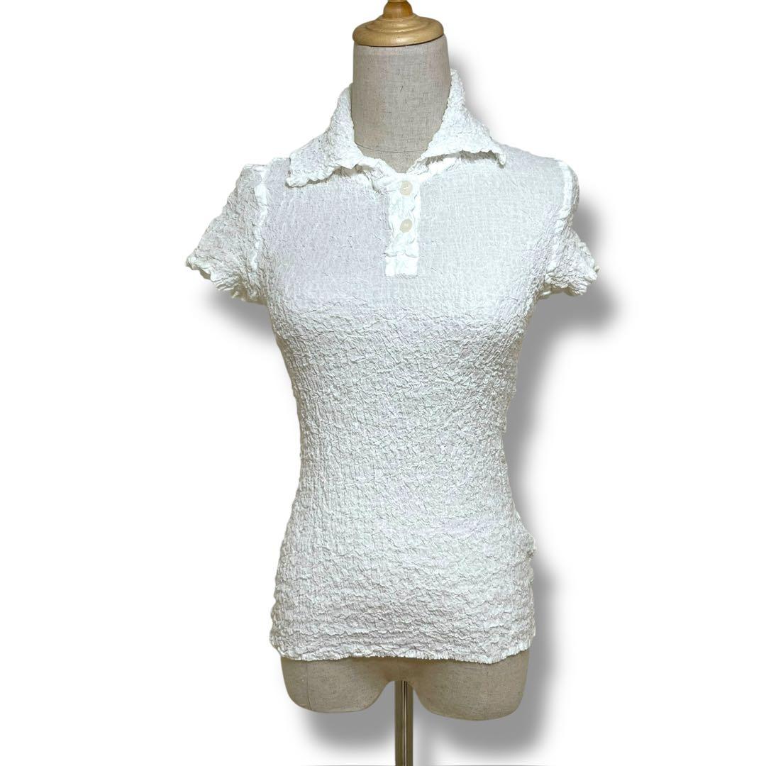 ISSEY MIYAKE me シャーリングカットソー 白　ワッフルプリーツ