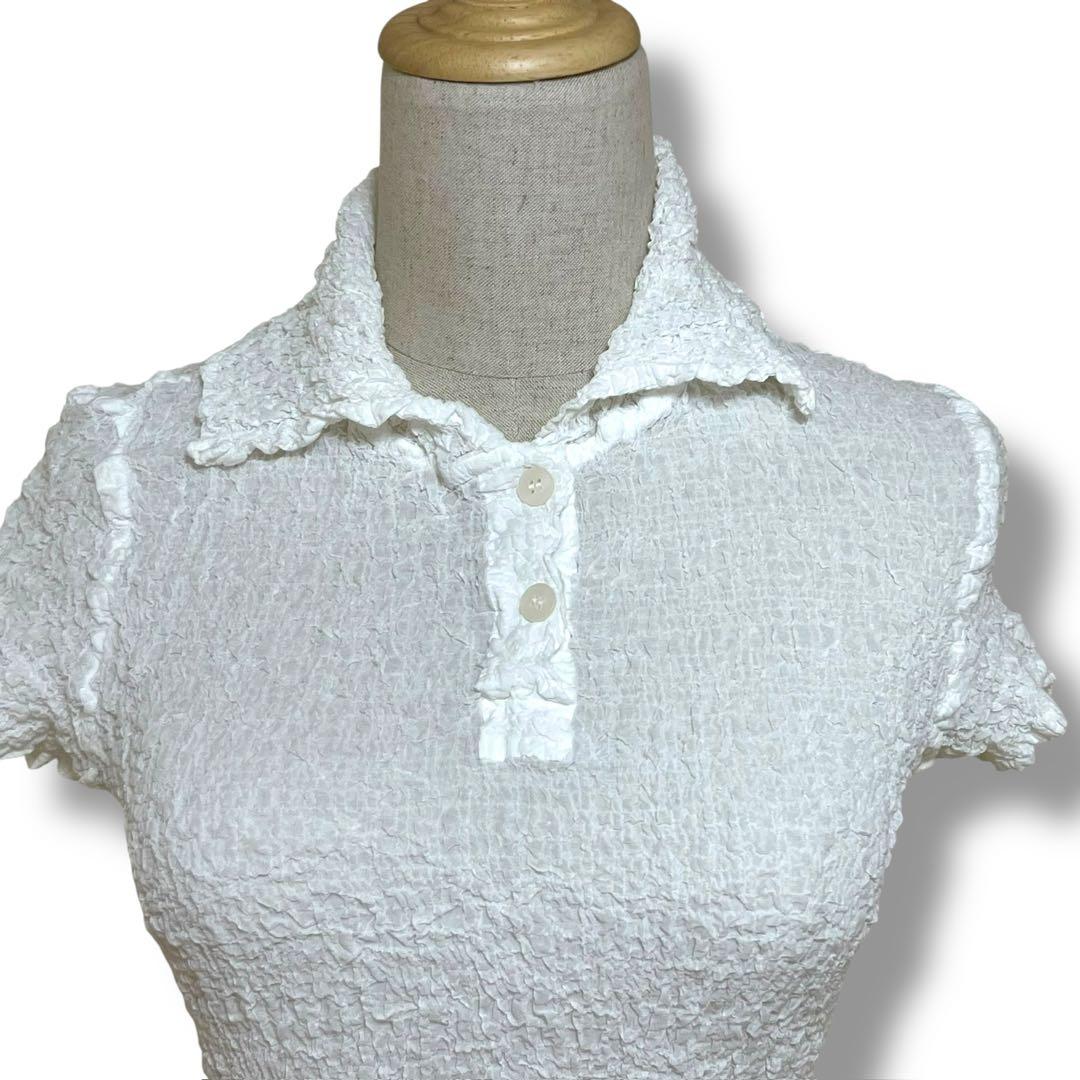 ISSEY MIYAKE me シャーリングカットソー 白　ワッフルプリーツ