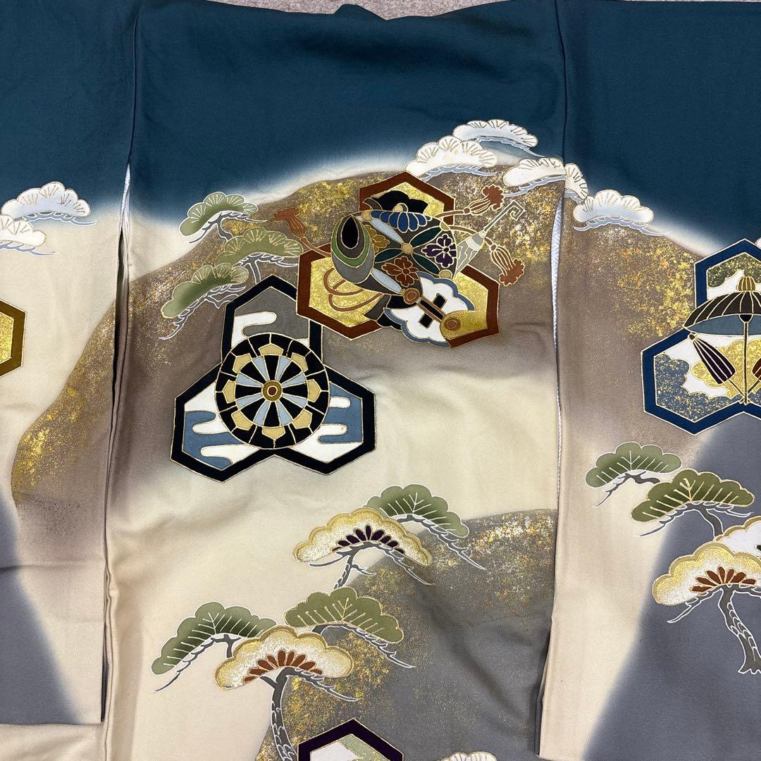 みぃ祝箱入新品正絹祝着京友禅高級手描き染、豪華ボカシ盛本金入大王松宝尽し文