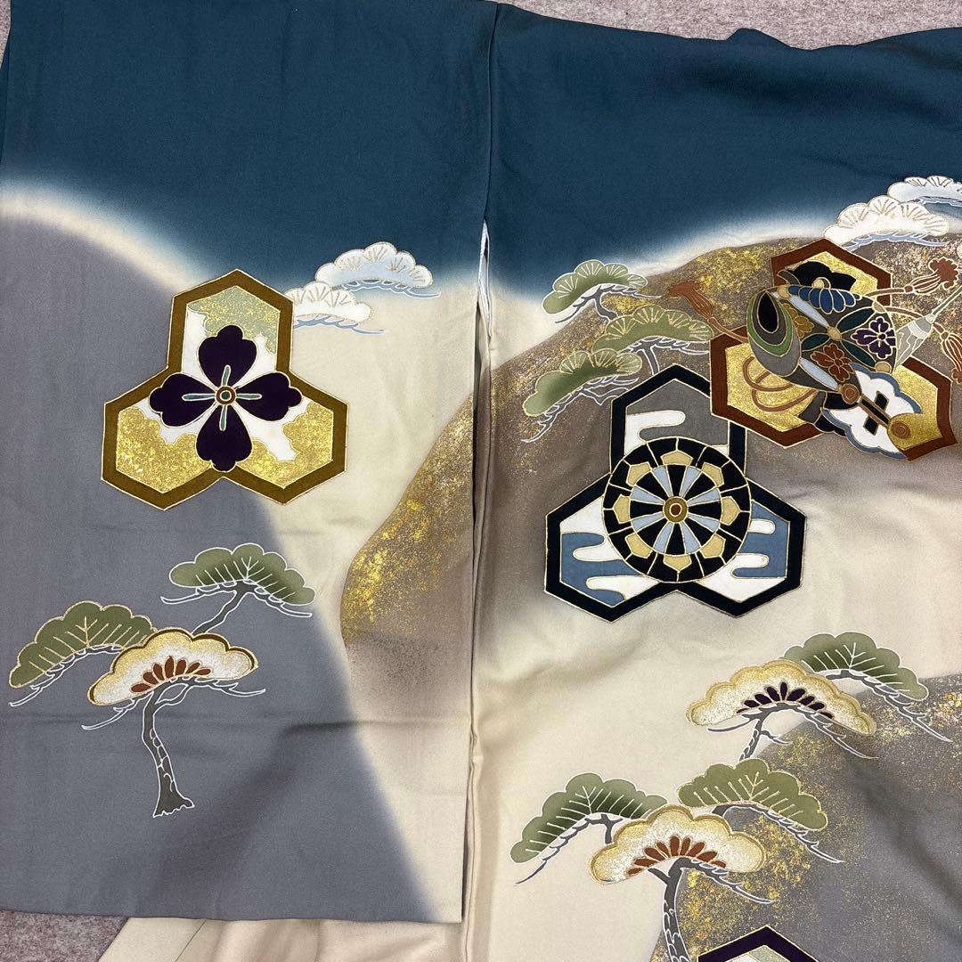 みぃ祝箱入新品正絹祝着京友禅高級手描き染、豪華ボカシ盛本金入大王松宝尽し文