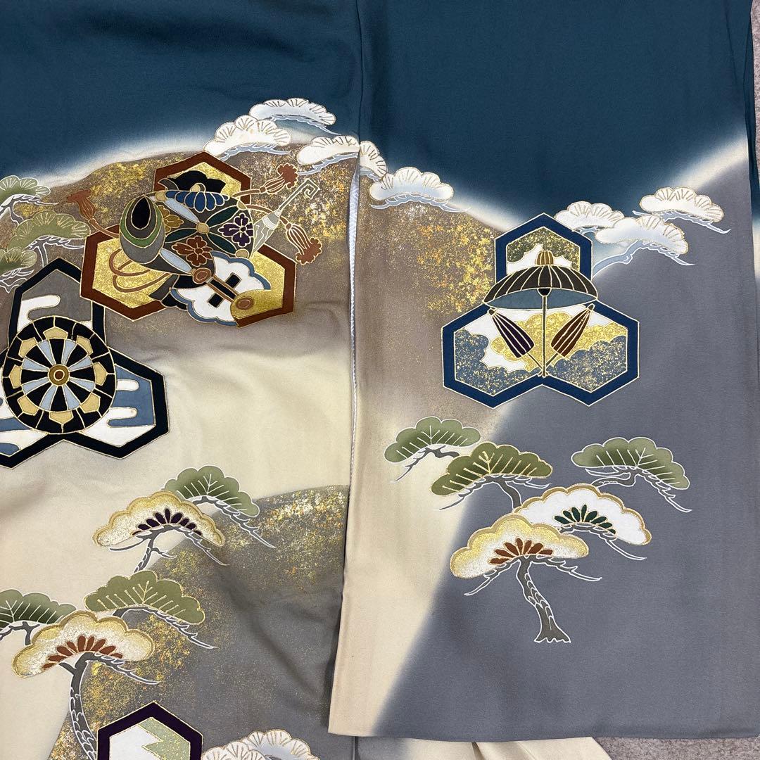 みぃ祝箱入新品正絹祝着京友禅高級手描き染、豪華ボカシ盛本金入大王松宝尽し文