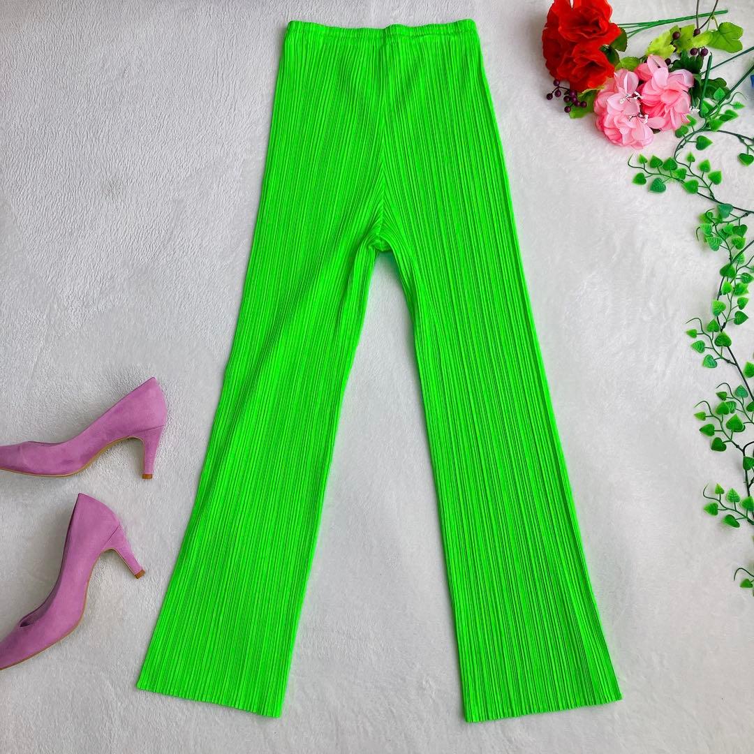 プリーツプリーズ イッセイミヤケ★ハイウエスト ビビッドカラーパンツ【極美品】