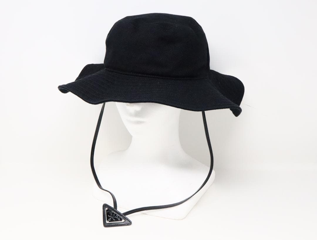 プラダ 2HC250 トライアングルロゴ ハット XL コットン ブラック