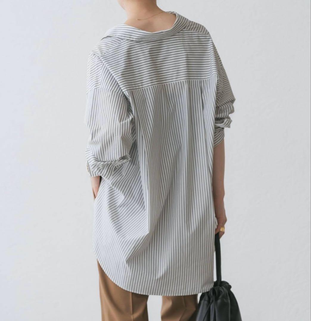 美品【Noble 】イージーケアコットンスキッパーシャツ（ストライプ）