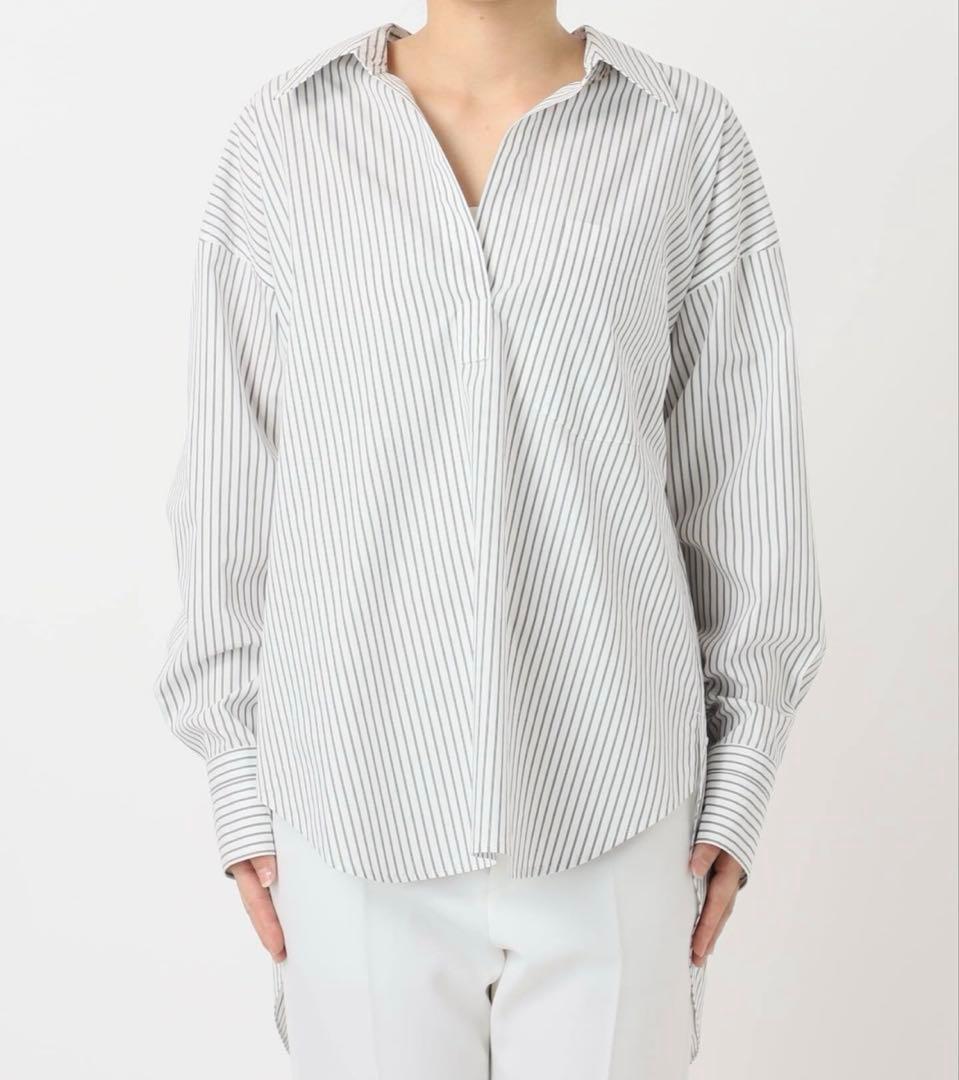 美品【Noble 】イージーケアコットンスキッパーシャツ（ストライプ）