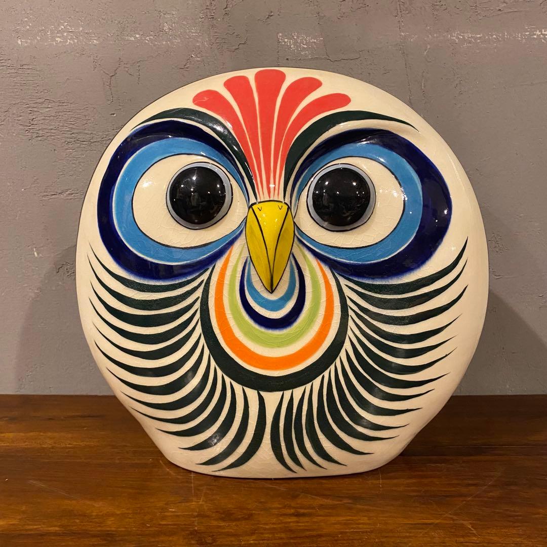 37cm トナラ焼き 特大フクロウ置物 陶器 ヴィンテージ スペシャル