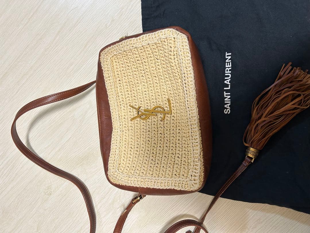 SAINT LAURENT かごバッグ ブラウン/ベージュ タッセル付き