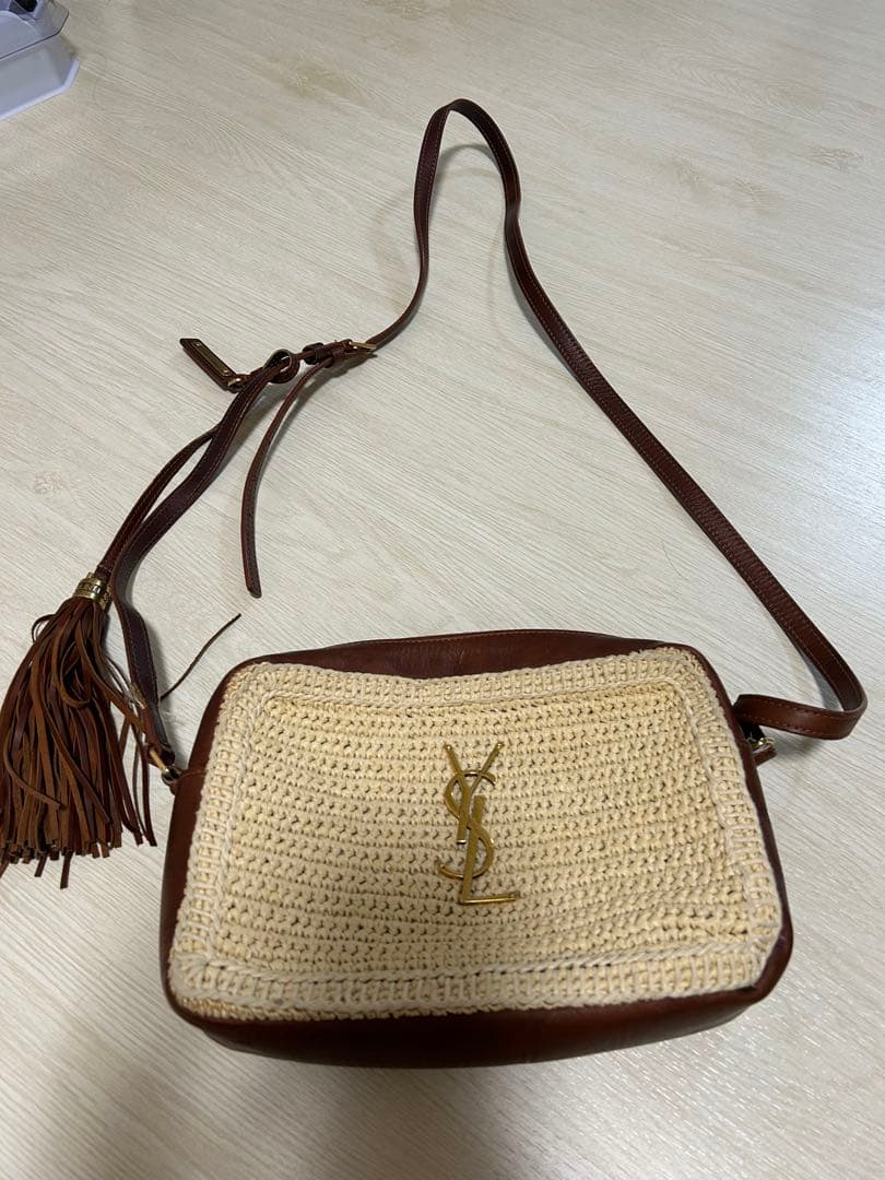 SAINT LAURENT かごバッグ ブラウン/ベージュ タッセル付き