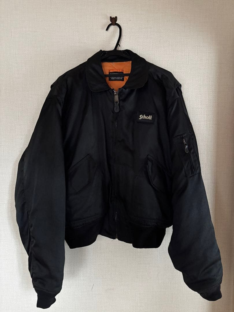 Schott CWU-Rフライトジャケット 黒 XL〜2XL相当 裏地オレンジ