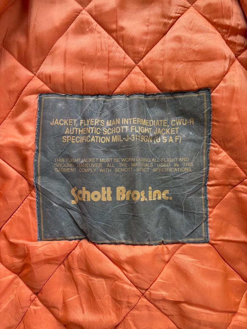 Schott CWU-Rフライトジャケット 黒 XL〜2XL相当 裏地オレンジ