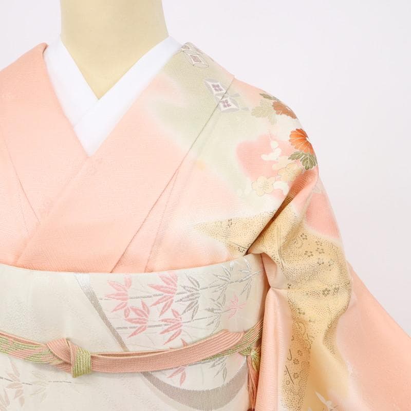 訪問着＊袷着物 長尺 トールサイズ 霞に四季花 略礼装 ピンク 正絹 1HM5