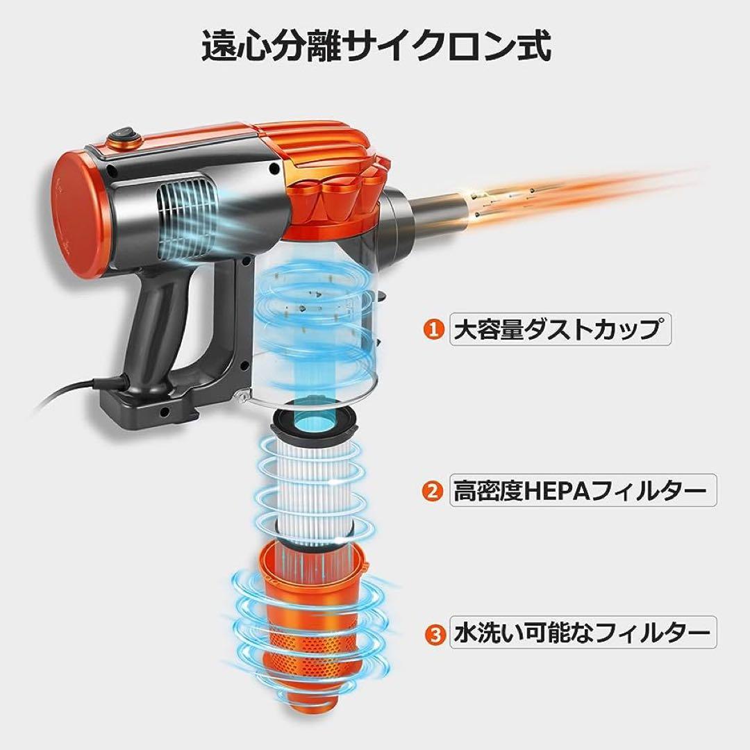 サイクロン掃除機　600W 超強力吸引 スティッククリーナー HEPAフィルター