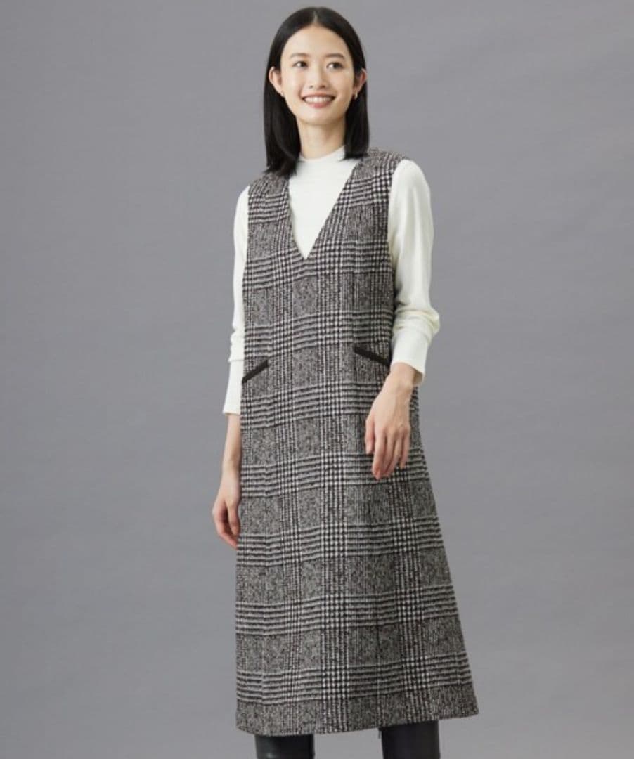 ウールシルクツイードグレンチェック ジャンパースカート