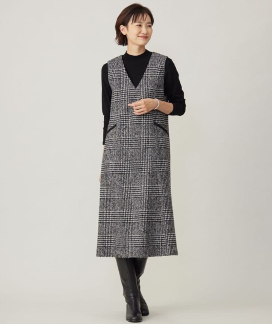 ウールシルクツイードグレンチェック ジャンパースカート