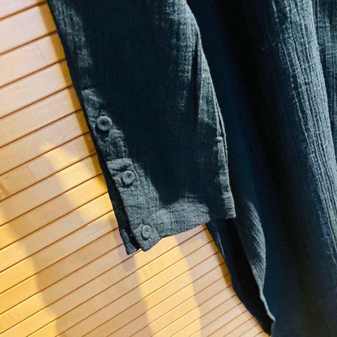 新品未使用タグ付き　かぐれ ガーゼロングチュニック 長袖 ワンピース ブラック