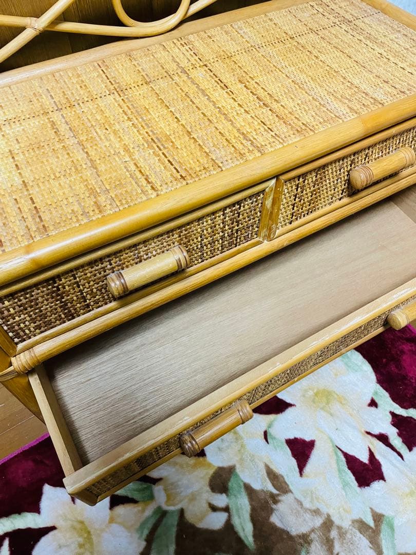 昭和レトロ　ラタン製チェスト 6引き出し ナチュラルウッド