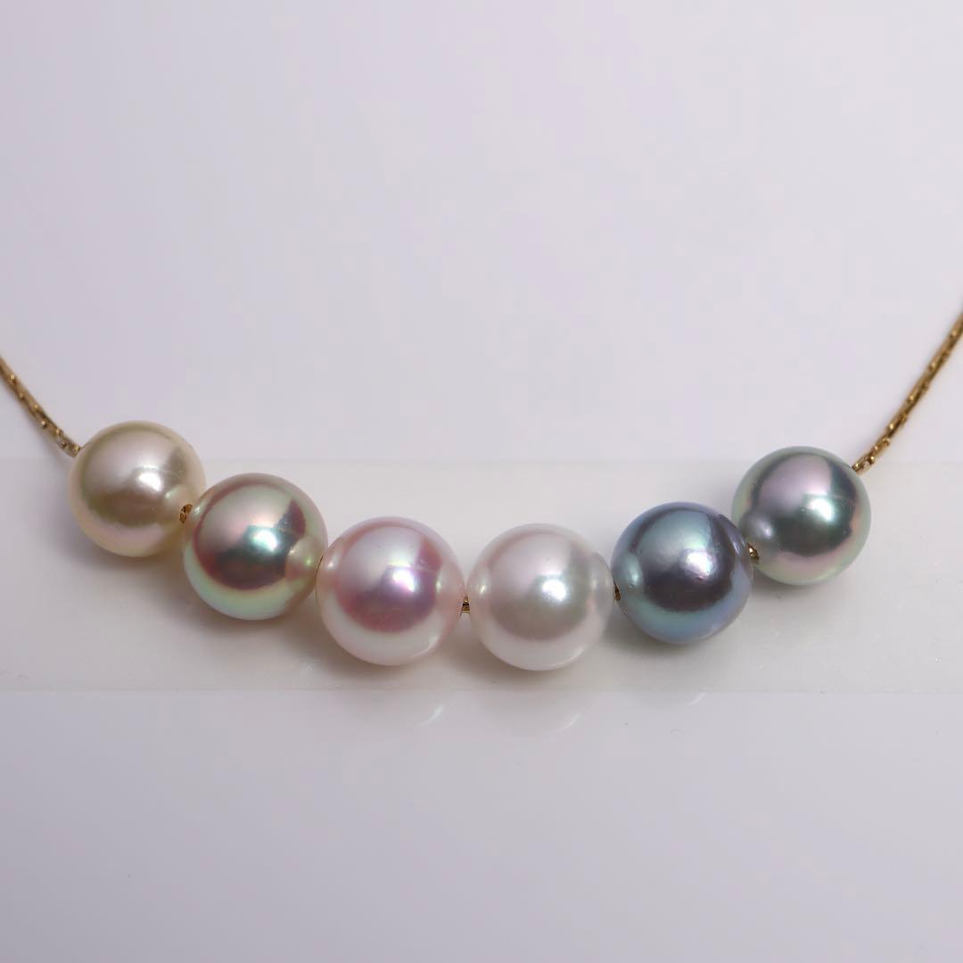 高グレード あこや真珠 ネックレス あこやパール マルチカラー スルーネックレス