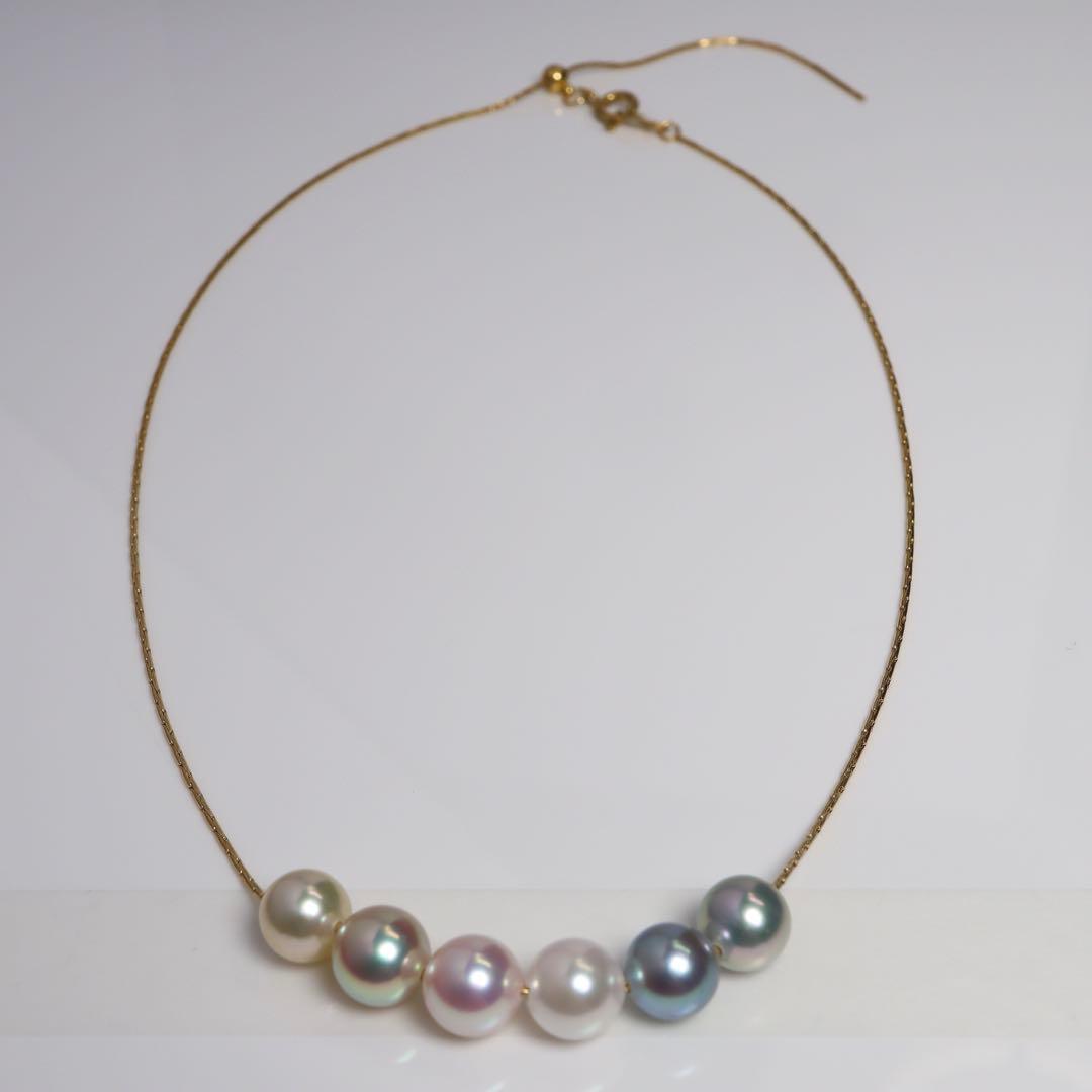 高グレード あこや真珠 ネックレス あこやパール マルチカラー スルーネックレス
