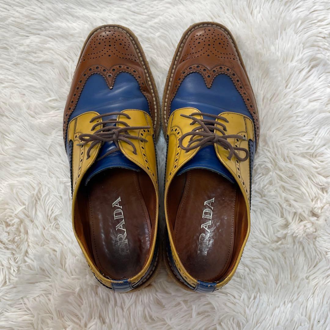 美品 プラダ エスパドリーユ ウイングチップ ドレスシューズ 6 1/2