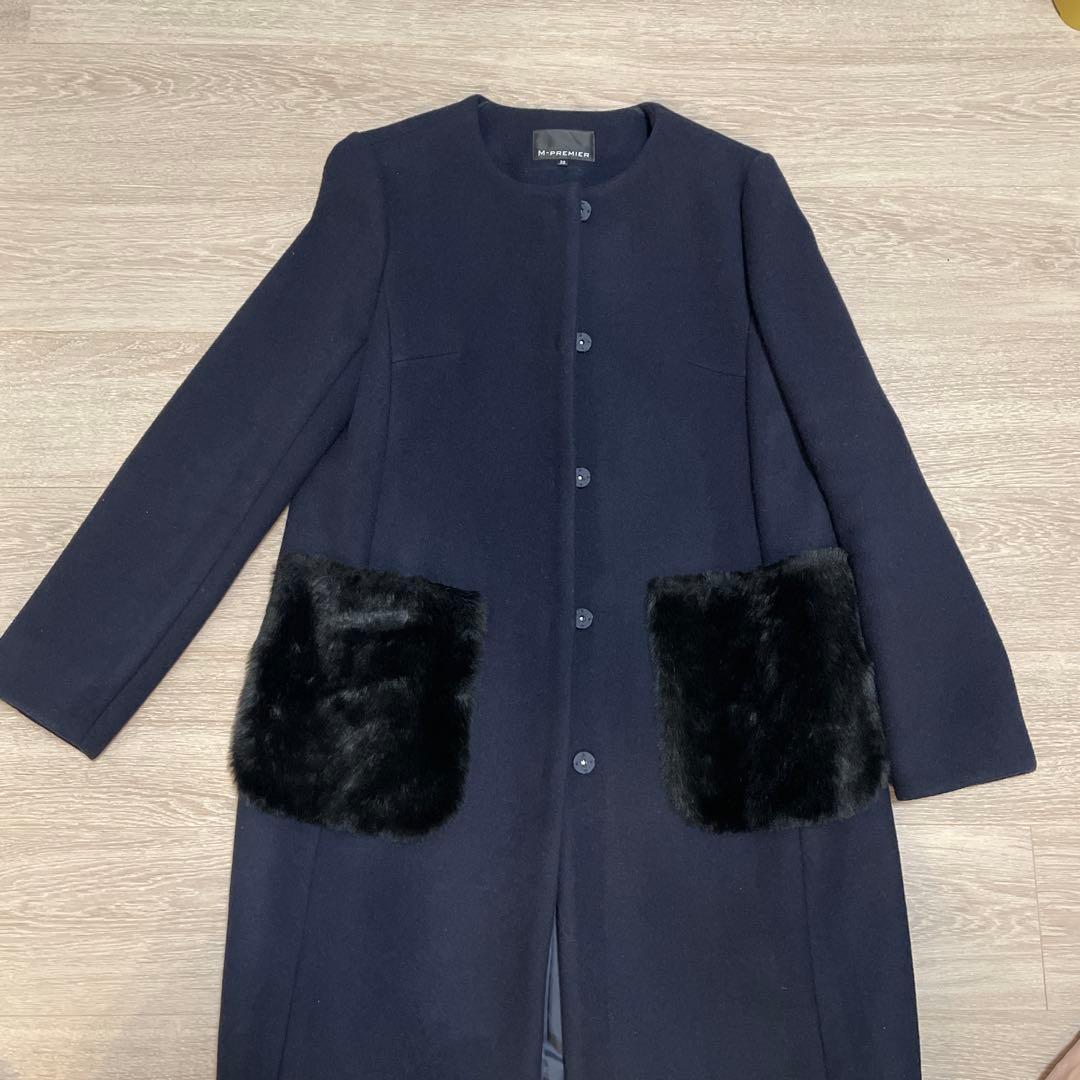 【お値下げ中・未使用品】エムプルミエM-PREMIER ネイビー ウールコート