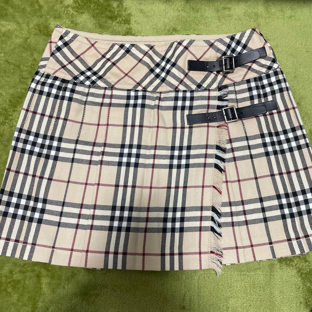 希少 新品 バーバリーブルーレーベル ノバチェック プリーツ巻きスカート 36