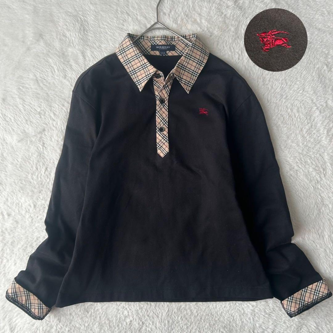 美品✨バーバリーロンドン ポロシャツ 黒 ノバチェック 三陽商会 M相当