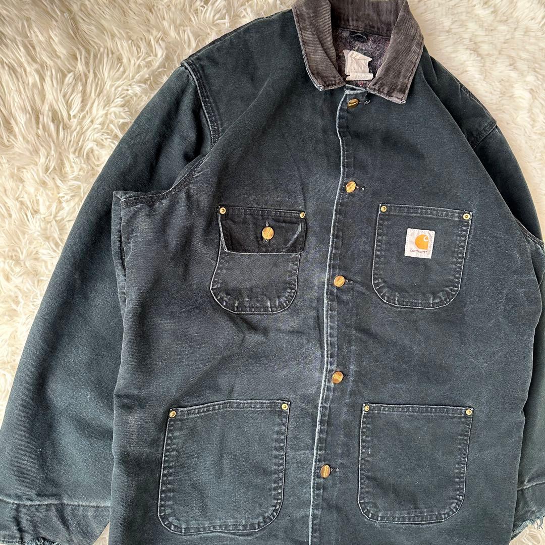 90s Carhartt ミシガンチョアコート ブラック フェード 襤褸 L相当
