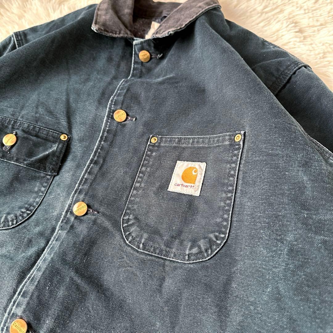90s Carhartt ミシガンチョアコート ブラック フェード 襤褸 L相当