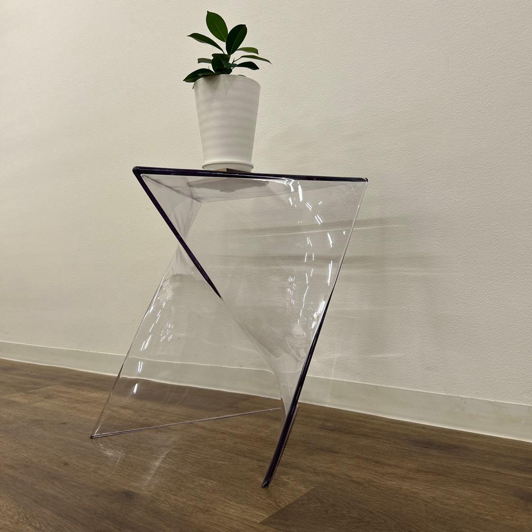 新品☆おしゃれサイドテーブル 花台 ナイトテーブル クリア モダン オブジェ