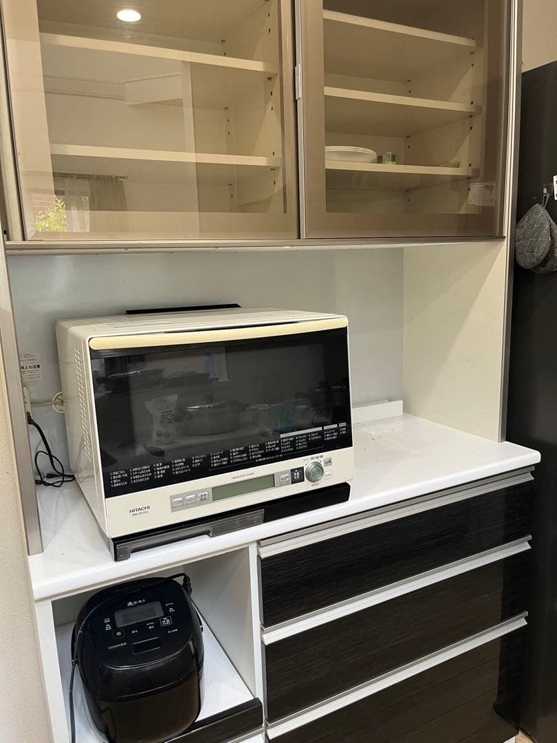 木製キッチンカウンター 食器棚　カップボード　ホワイト・ダークブラウン