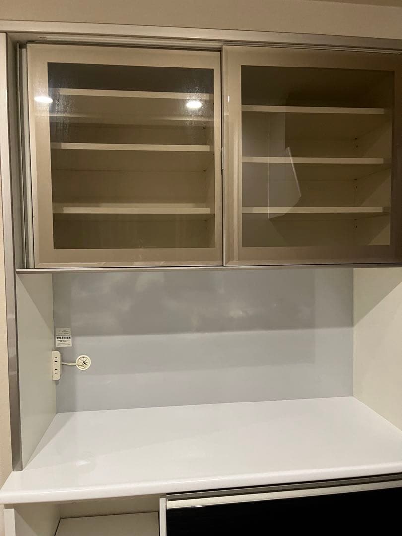 木製キッチンカウンター 食器棚　カップボード　ホワイト・ダークブラウン