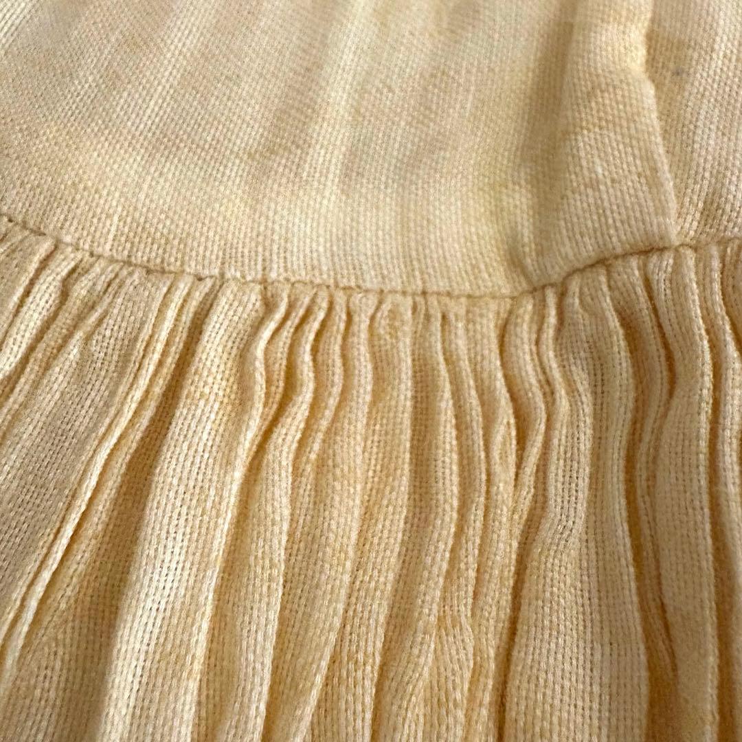 ヴェリテクール 日本製 リネン　ギャザーワンピース ロング シャツ イエロー　麻