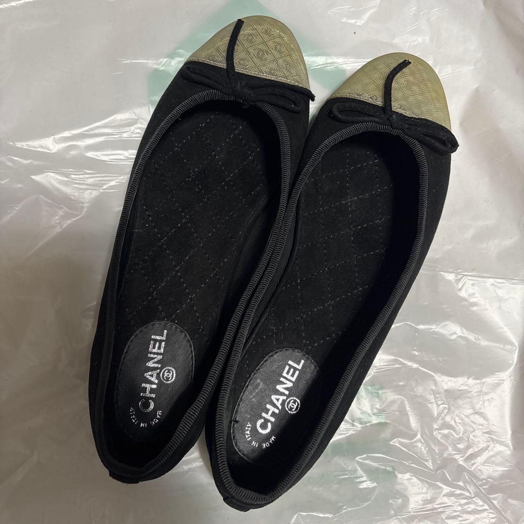 CHANEL フラットシューズ 黒/ベージュ