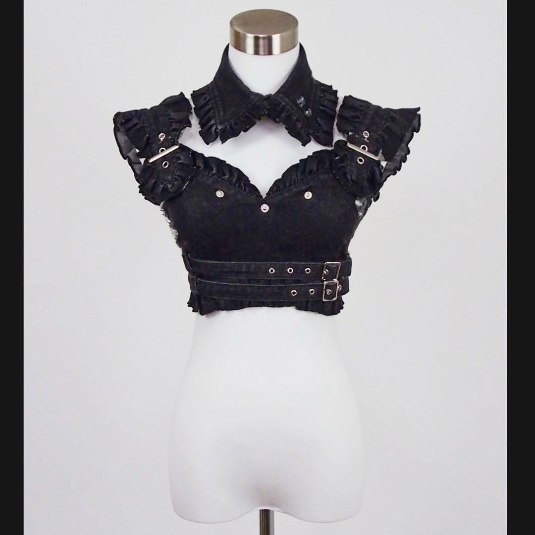 【新品】HIDOLATRALTHEODOL y2kデニムハートビスチェ　ブラック