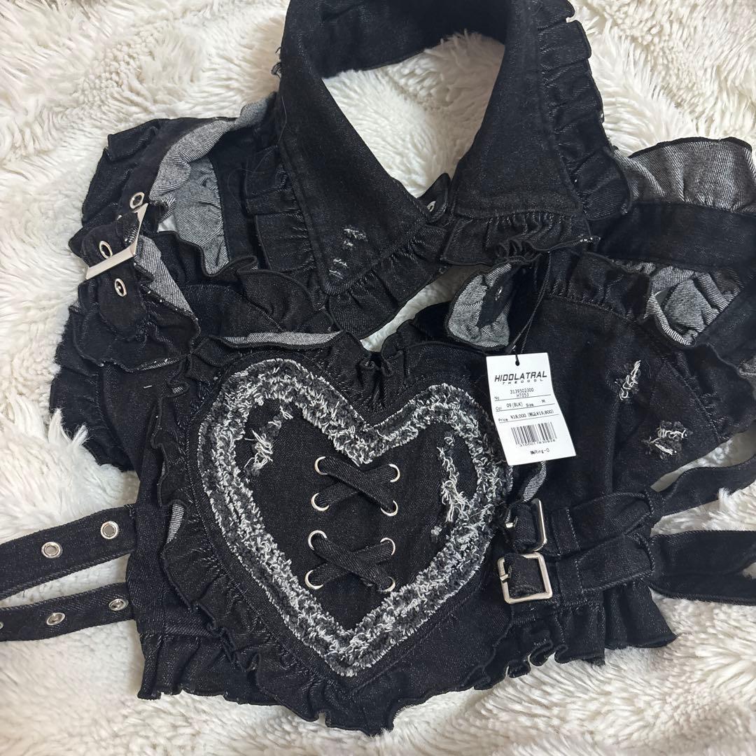 【新品】HIDOLATRALTHEODOL y2kデニムハートビスチェ　ブラック