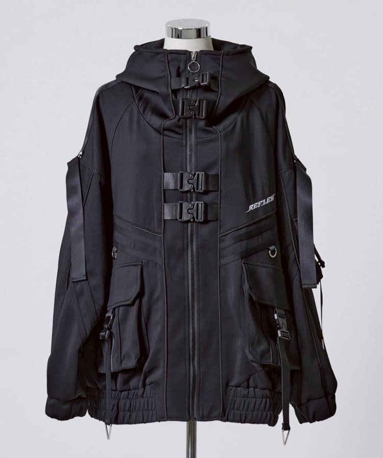 『REFLEM/レフレム』サイバー切替ハイネックジャージパーカー　Black