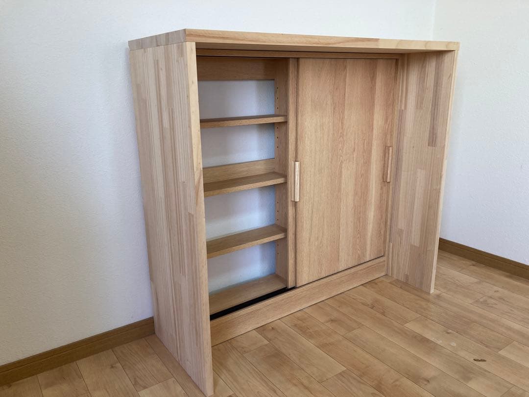 カウンター下　薄型　引き戸収納　木製　スライド扉　収納キャビネット