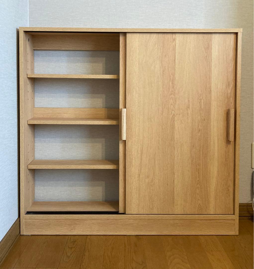 カウンター下　薄型　引き戸収納　木製　スライド扉　収納キャビネット