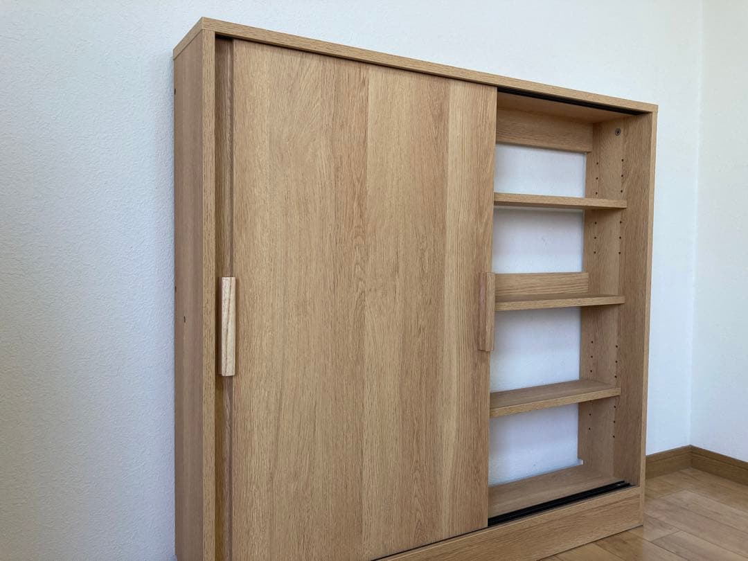 カウンター下　薄型　引き戸収納　木製　スライド扉　収納キャビネット