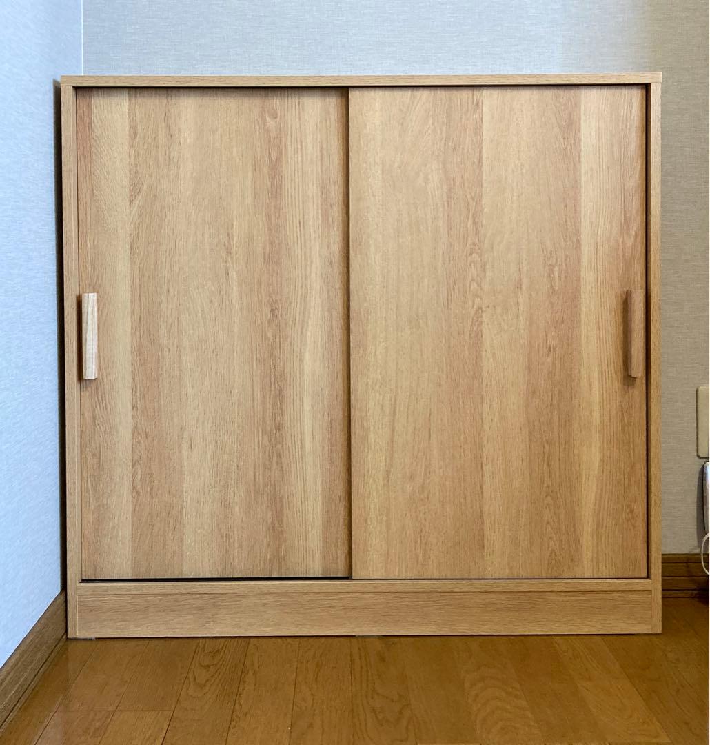 カウンター下　薄型　引き戸収納　木製　スライド扉　収納キャビネット