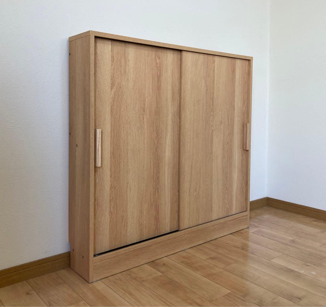 カウンター下　薄型　引き戸収納　木製　スライド扉　収納キャビネット