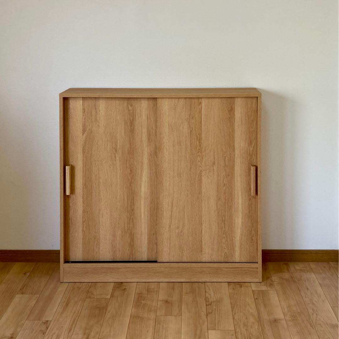 カウンター下　薄型　引き戸収納　木製　スライド扉　収納キャビネット