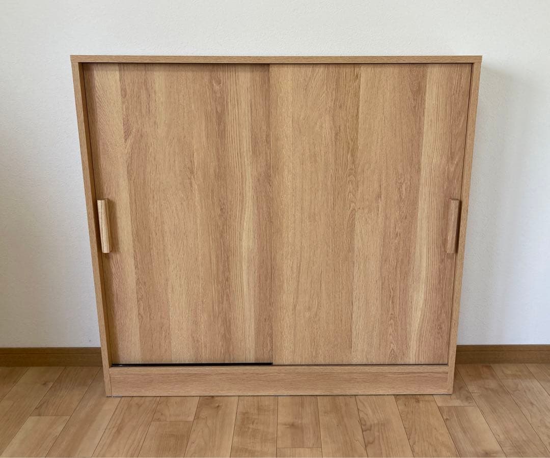 カウンター下　薄型　引き戸収納　木製　スライド扉　収納キャビネット