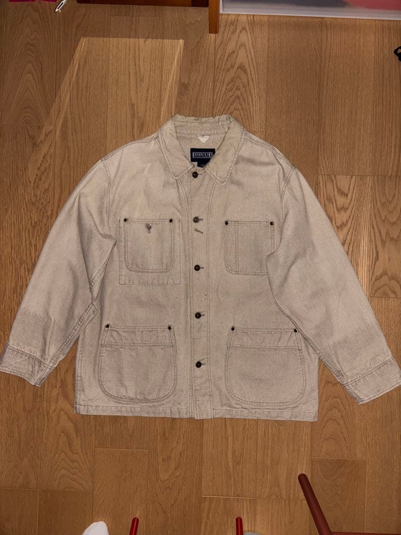 90’s Lands Endランズエンド　ベージュ コットン カバーオール